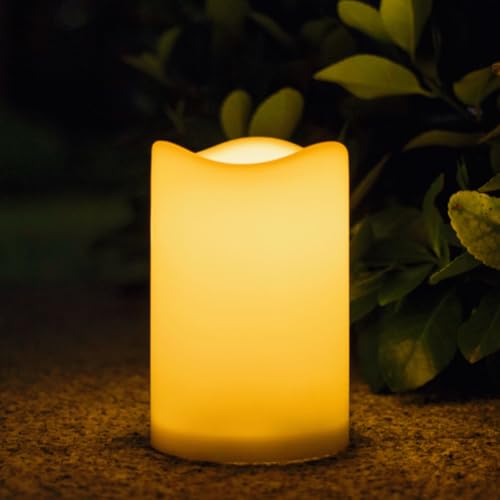 TFROSIM Solar Candles Outdoor Waterproof, 3" x 4.5" Ivory White Flameless Candles, Dusk to Dawn Light Sensor, LED Rechargeable Pillar Solar Candles for Outdoor Lanterns, Patio Decor - Image 1