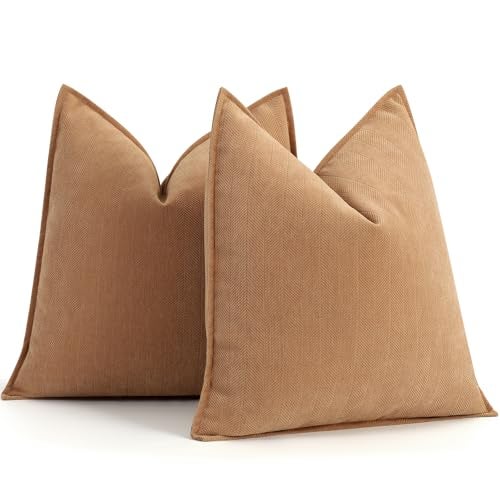 ZWJD Camel Pillow Covers 20x20 Set of 2 Chenille Throw Pillow Covers with Elegant Design Soft and Luxurious Decorative Throw Pillows for Couch Bed and Home Decor - Image 1