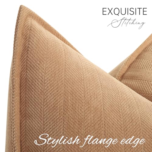 ZWJD Camel Pillow Covers 20x20 Set of 2 Chenille Throw Pillow Covers with Elegant Design Soft and Luxurious Decorative Throw Pillows for Couch Bed and Home Decor - Image 3