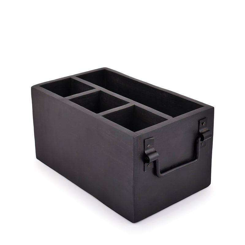 EDHAS Mango Wood 4 Compartment Flatware Caddy Cutlery Utensil Holder with Napkin Holder for Kitchen Dining Picnics 10 x 6 x 5