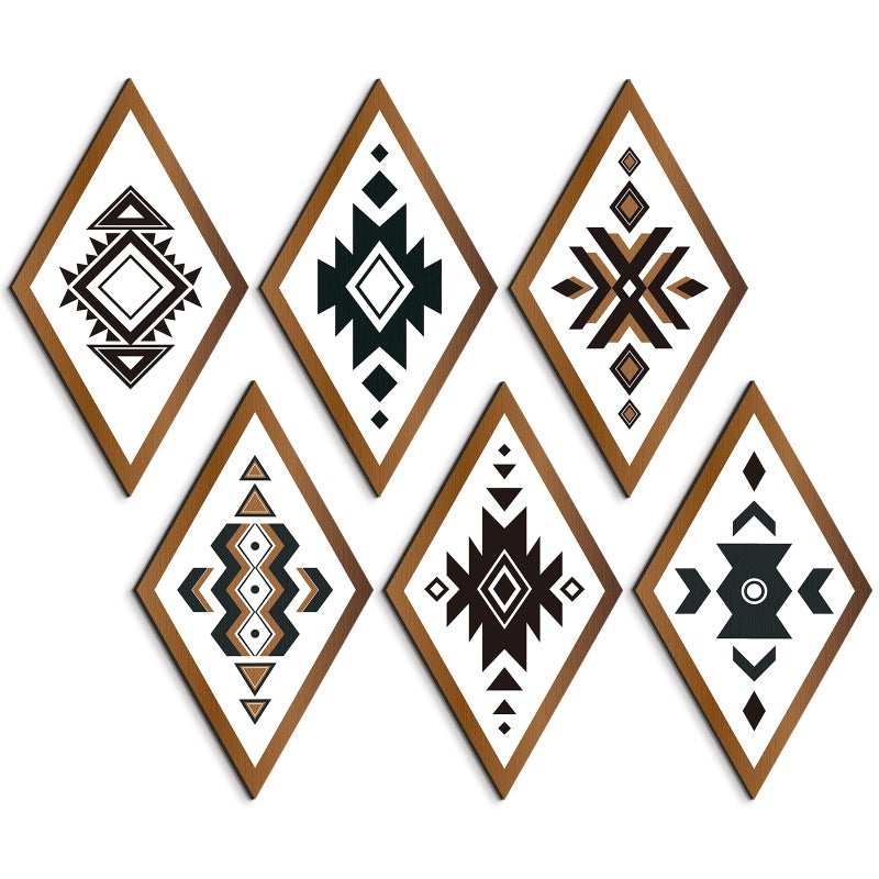 Ferraycle Ferraycle 6 Pcs Aztec Wall Decor Southwest Wall Art Farmhouse Rustic Bedroom Hanging Sign Boho Navajo Tribal Modern Geometric Vintage Home Decor for Bedroom Living Room BathroomVintage Color 