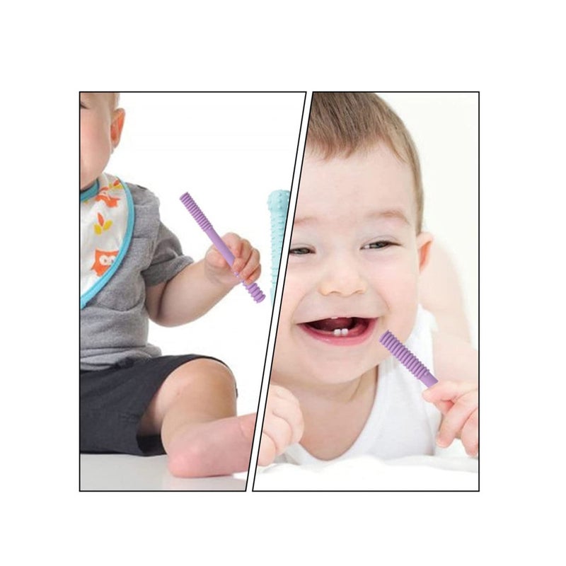 SOLARAE 1 Set Hollow Teething Tubes Soft Silicone Baby Soothing Teether Toy Sensory Chew Straw Toy Molar Sticks with Cleaning Brush for Infants Nursing Biting Chewing - Image 3