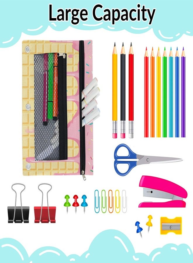 Gumuslen Pink Ice Cream Pencil Pouch for 3 Ring Binder Waffles Biscuit Pencil Case Bag with Clear Window Zipper Pockets for Kids Girls Boys Students School College Supplies 2 Pack - Image 3