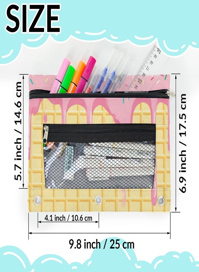 Gumuslen Pink Ice Cream Pencil Pouch for 3 Ring Binder Waffles Biscuit Pencil Case Bag with Clear Window Zipper Pockets for Kids Girls Boys Students School College Supplies 2 Pack - Image 2