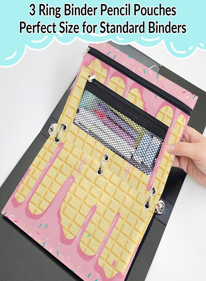 Gumuslen Pink Ice Cream Pencil Pouch for 3 Ring Binder Waffles Biscuit Pencil Case Bag with Clear Window Zipper Pockets for Kids Girls Boys Students School College Supplies 2 Pack - Image 5