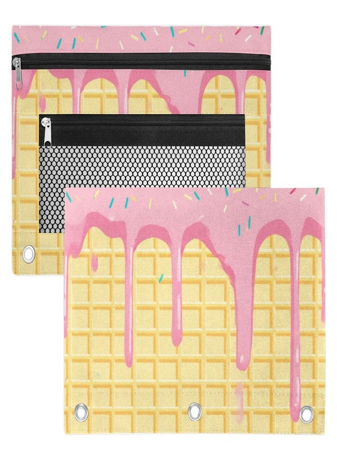 Gumuslen Pink Ice Cream Pencil Pouch for 3 Ring Binder Waffles Biscuit Pencil Case Bag with Clear Window Zipper Pockets for Kids Girls Boys Students School College Supplies 2 Pack - Image 1