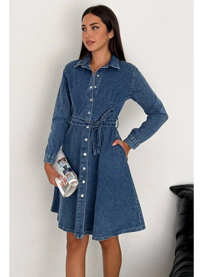 Noa Noa Women's Belted Button-Up Denim Dress - Timeless Fit