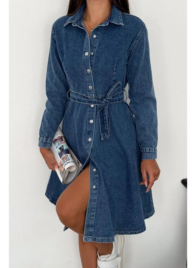 Noa Noa Women's Belted Button-Up Denim Dress - Timeless Fit