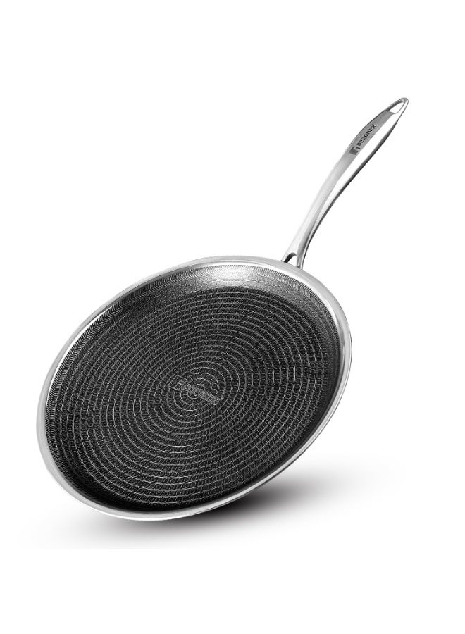 BERGNER Hi-Tech TriPly Stainless Steel 32cm Dosa Tawa, Large Non-Stick Pan, Honeycomb Non-Stick Coating, PFOA Free, Healthy Cooking, Sturdy Durable Stay Cool Handle - Induction and Gas Stove Ready - Image 1