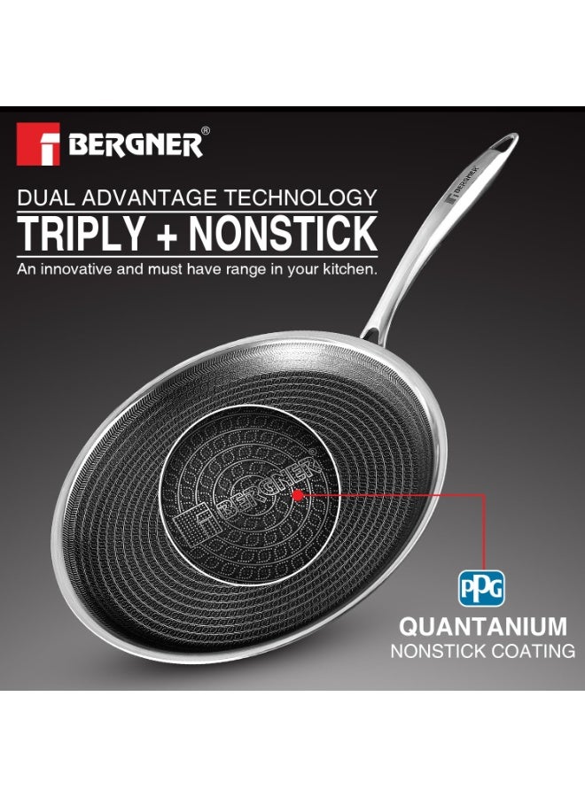 BERGNER Hi-Tech TriPly Stainless Steel 32cm Dosa Tawa, Large Non-Stick Pan, Honeycomb Non-Stick Coating, PFOA Free, Healthy Cooking, Sturdy Durable Stay Cool Handle - Induction and Gas Stove Ready - Image 2
