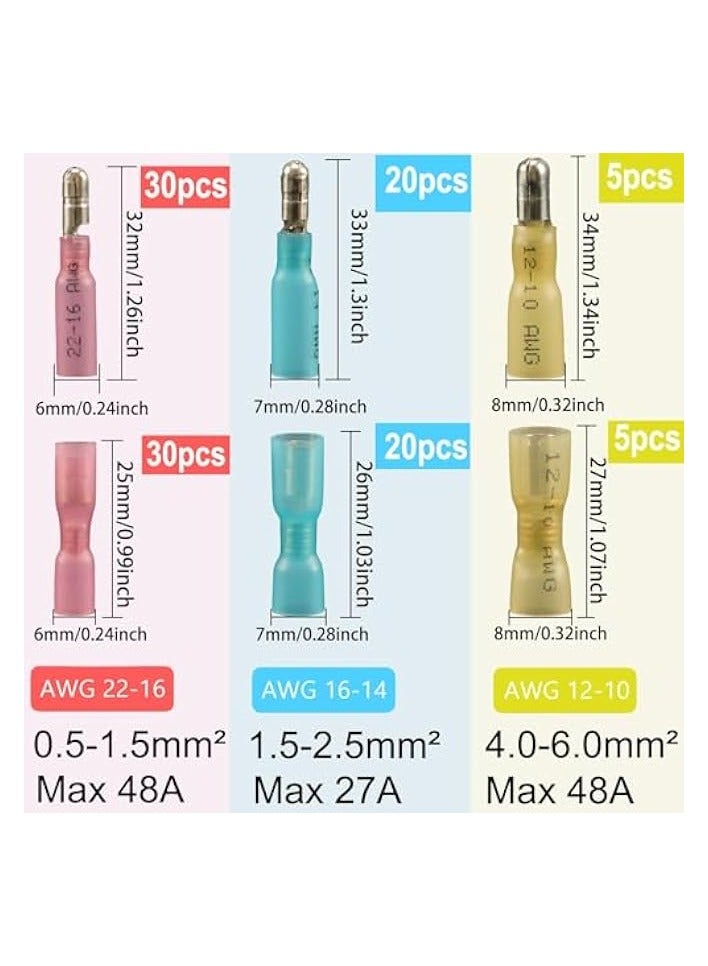 erorex Heat Shrink Bullet Wire Connectors Kit, 110 Pcs Waterproof Electrical Female & Male Bullet Butt Terminals, Bullet Terminals Wire Connectors, Marine Grade Bullet Connectors - Image 3