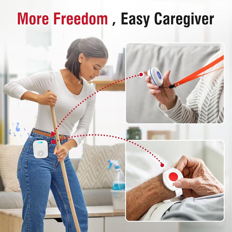 CallToU Caregiver Pager Wireless Call Buttons for Elderly Monitoring Portable Call Bell with 2 Panic Button and 1 USB Receiver,500ft Range Nurse Alert System for Home Care Seniors (FCC Certified) - Image 2