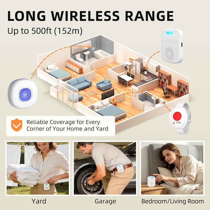 CallToU Caregiver Pager Wireless Call Buttons for Elderly Monitoring Portable Call Bell with 2 Panic Button and 1 USB Receiver,500ft Range Nurse Alert System for Home Care Seniors (FCC Certified) - Image 5