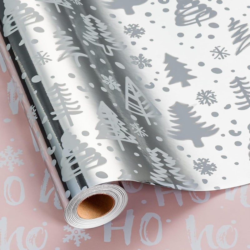 MAYPLUSS Christmas Wrapping Paper Roll - 17IN X 33FT - Christmas Gift Wrapping Paper Featuring Tree Snowflake Reversible HO for Kids, Holiday, New Year - Image 1