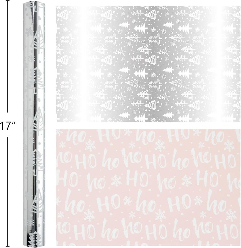 MAYPLUSS Christmas Wrapping Paper Roll - 17IN X 33FT - Christmas Gift Wrapping Paper Featuring Tree Snowflake Reversible HO for Kids, Holiday, New Year - Image 4