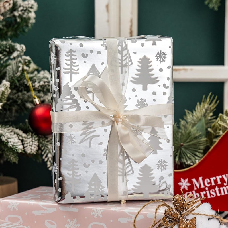 MAYPLUSS Christmas Wrapping Paper Roll - 17IN X 33FT - Christmas Gift Wrapping Paper Featuring Tree Snowflake Reversible HO for Kids, Holiday, New Year - Image 3
