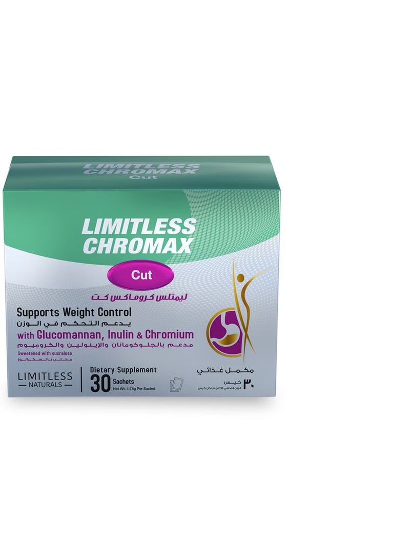 ليمتليس مكمل غذائي Limitless Chromax Cut لفقدان الوزن الآمن - مثبط طبيعي للشهية - جلوكومانان وإينولين - 30 كيسًا. - Image 1