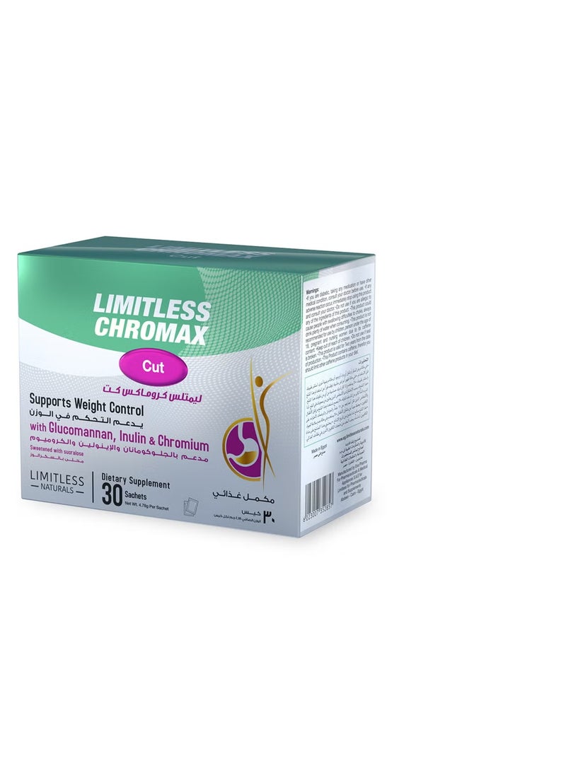 ليمتليس مكمل غذائي Limitless Chromax Cut لفقدان الوزن الآمن - مثبط طبيعي للشهية - جلوكومانان وإينولين - 30 كيسًا. - Image 2