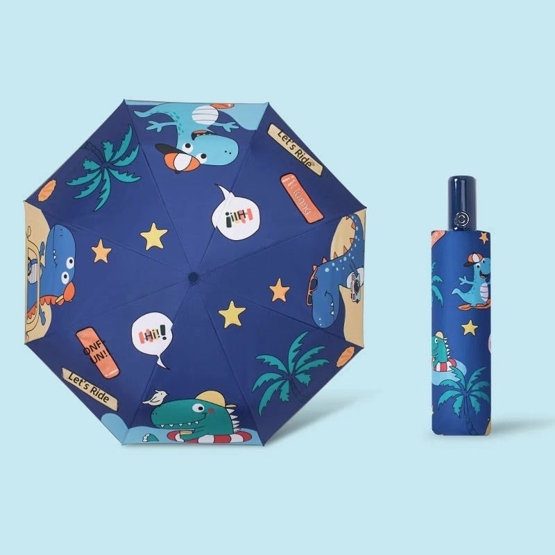 Safe Rounded Corner Anti-Rebound Automatic Foldable Umbrella for Kids Boys Girls School Rain & Sun Protection