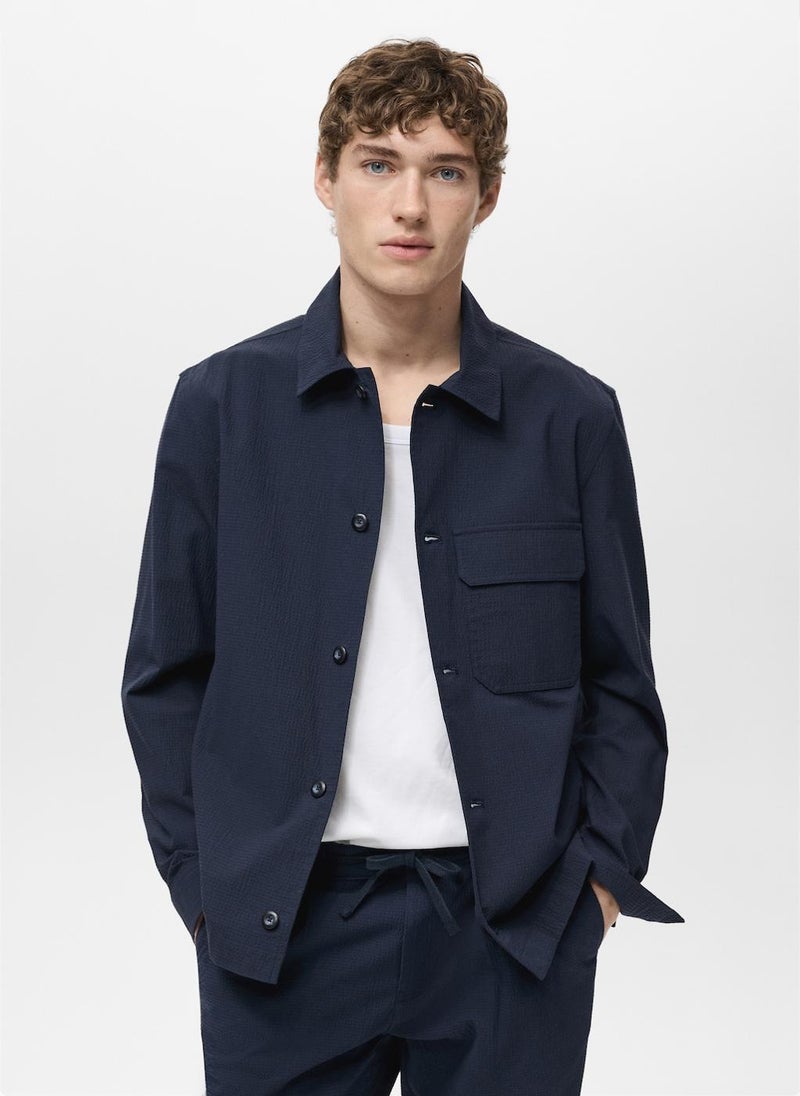 Mango Man Bottoned Seersucker Jacket  - Image 1