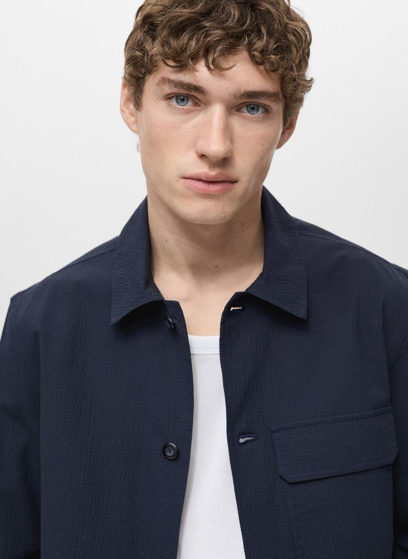 Mango Man Bottoned Seersucker Jacket  - Image 4