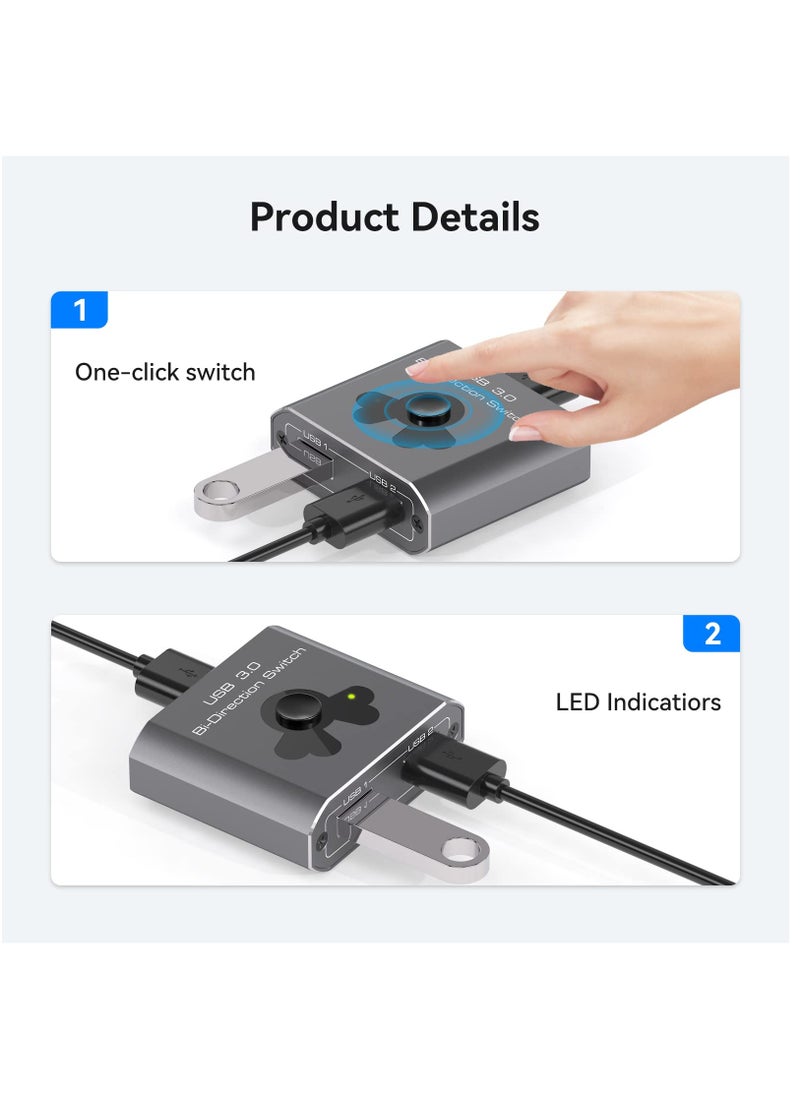 Excefore USB 3.0 Switch Bi-Directional USB Switcher 2 in 1 Out And 1 in 2 Out 5Gbps High-Speed USB Switch 2 Computers Share 1 USB Devices  - Image 5