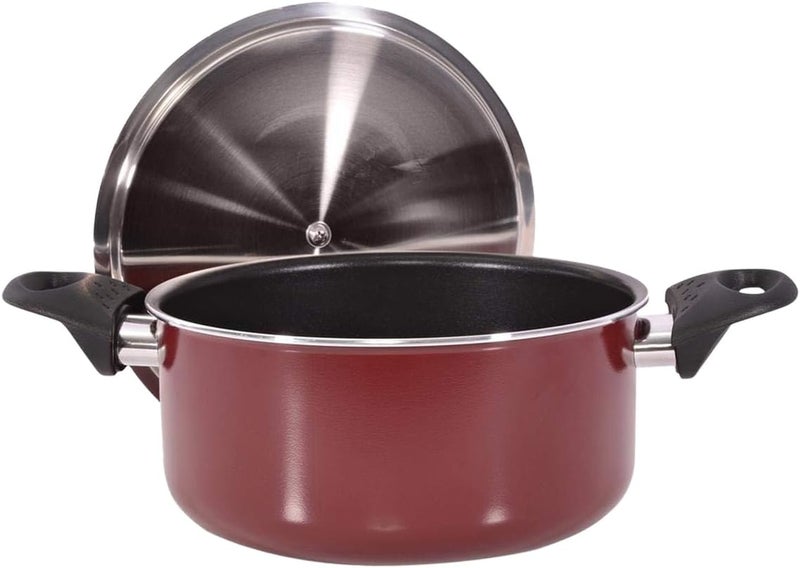Royalford Rf388C20 20Cm Nonstick Casserole With Lid Durable Non Stick Coating, Construction Heat Resistant Handle Dishwasher Safe Dish For Gas & Ceramic Hobs, Red Red/Silver/Black - Image 2