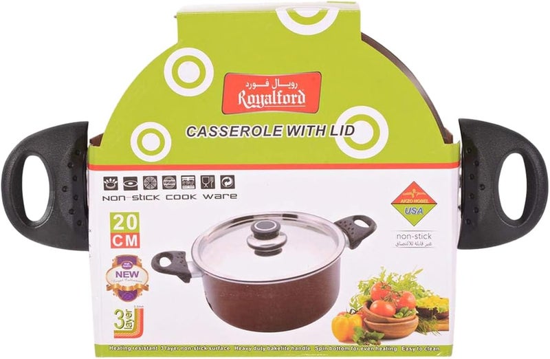 Royalford Rf388C20 20Cm Nonstick Casserole With Lid Durable Non Stick Coating, Construction Heat Resistant Handle Dishwasher Safe Dish For Gas & Ceramic Hobs, Red Red/Silver/Black - Image 5