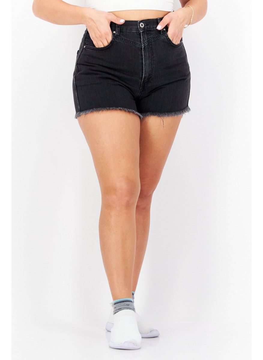 Pepe Jeans Women High Waist Solid Denim Short, Black  - Image 1