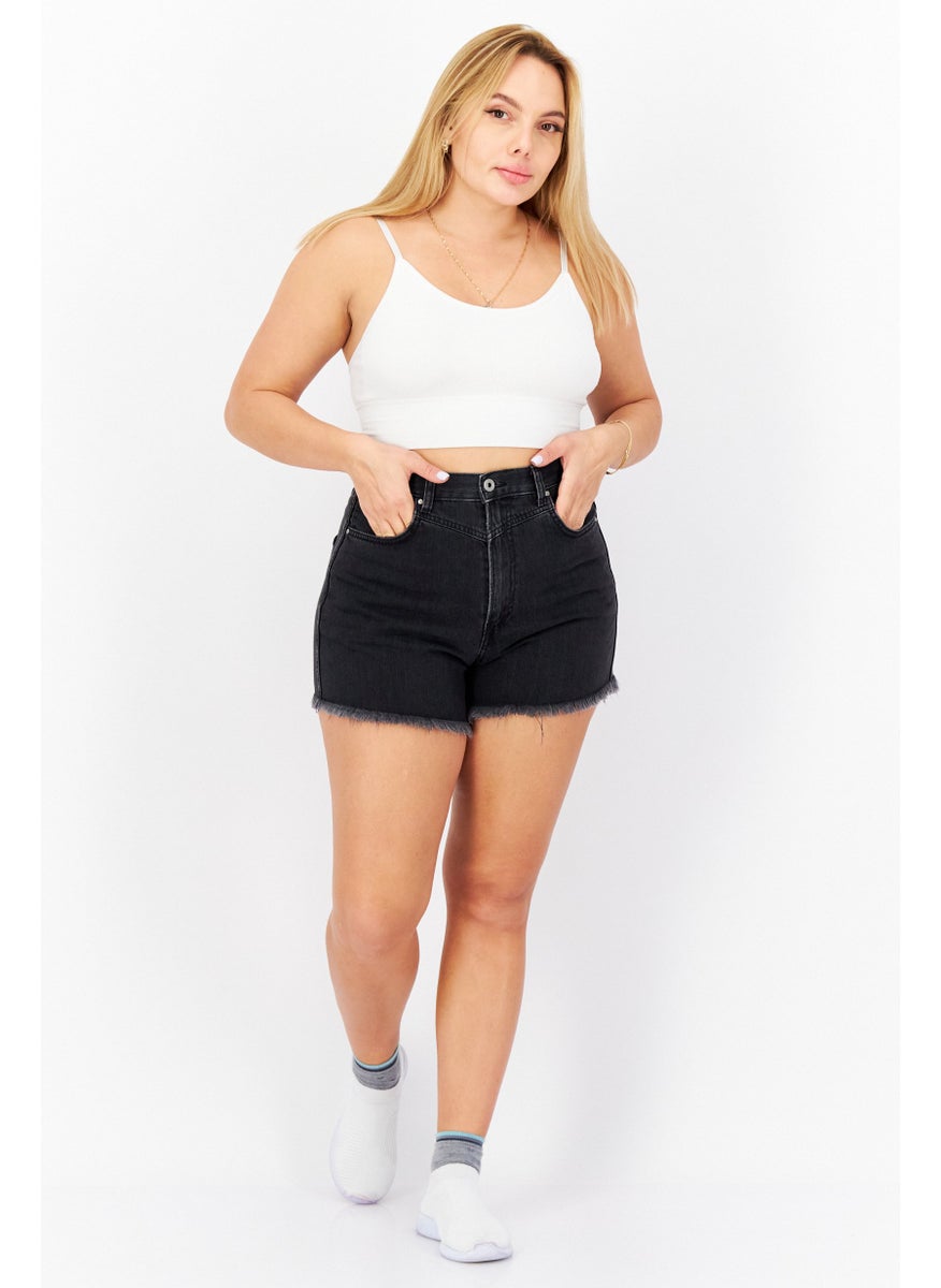 Pepe Jeans Women High Waist Solid Denim Short, Black  - Image 2
