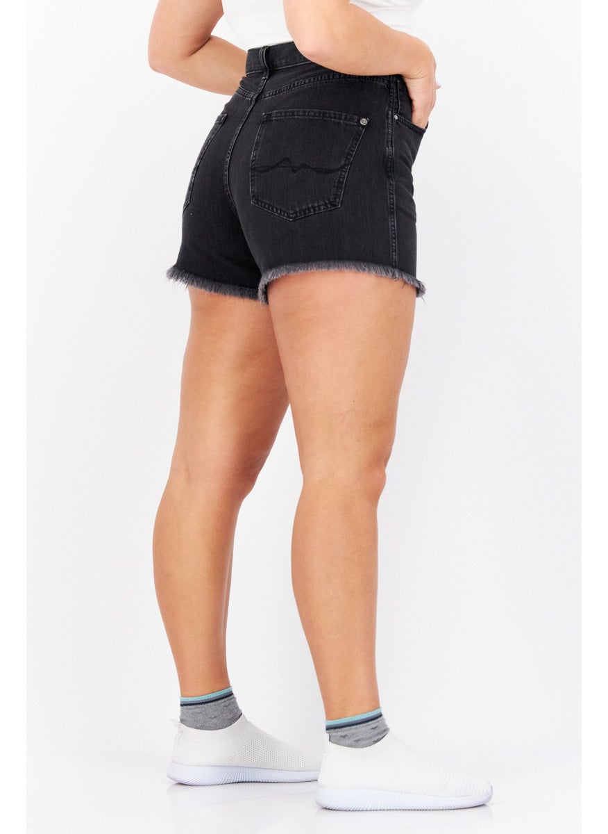 Pepe Jeans Women High Waist Solid Denim Short, Black  - Image 3