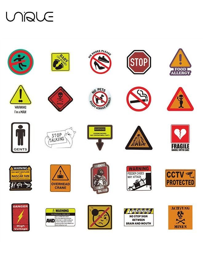 Unique - 50Pcs Warning Signs Cartoon Stickers, Laptop Stickers, Guitar Stickers,Luggage Stickers - Image 1