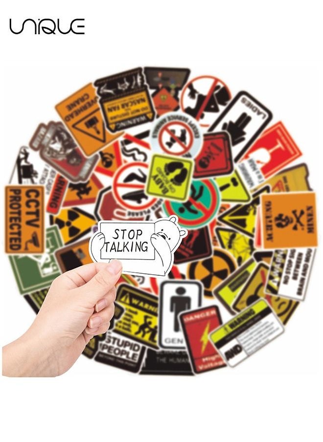 Unique - 50Pcs Warning Signs Cartoon Stickers, Laptop Stickers, Guitar Stickers,Luggage Stickers - Image 1