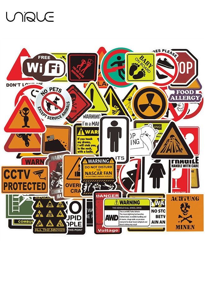 Unique - 50Pcs Warning Signs Cartoon Stickers, Laptop Stickers, Guitar Stickers,Luggage Stickers - Image 1