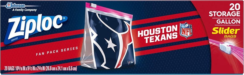 Ziploc Slider Storage Gallon Bag Great for grabandgo snacking tailgating or homegating 20 Count NFL Houston Texans - Image 1