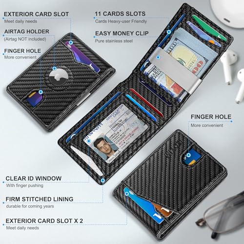 miyozi Airtag Wallet for Menwith Money Clip 11 Cards Slim Front Pocket Leather RFID Blocking Wallet with Gift Box - Image 3