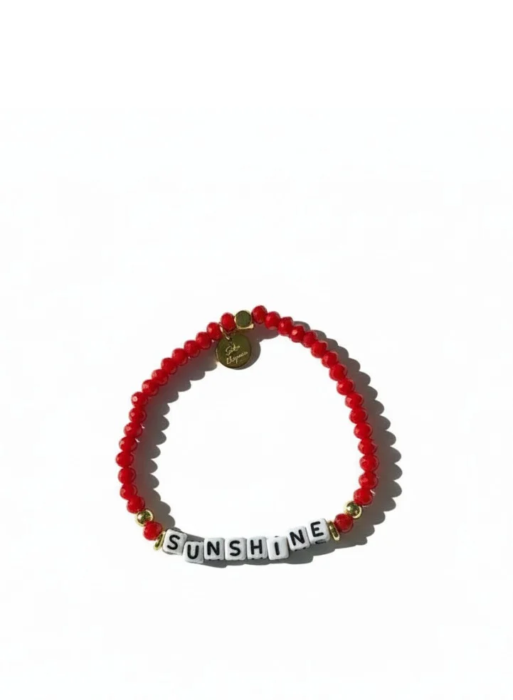 SUNSHINE Beads Bracelet – Handmade Crimson Red Beaded Bracelet with Gold Stainless Steel Beads