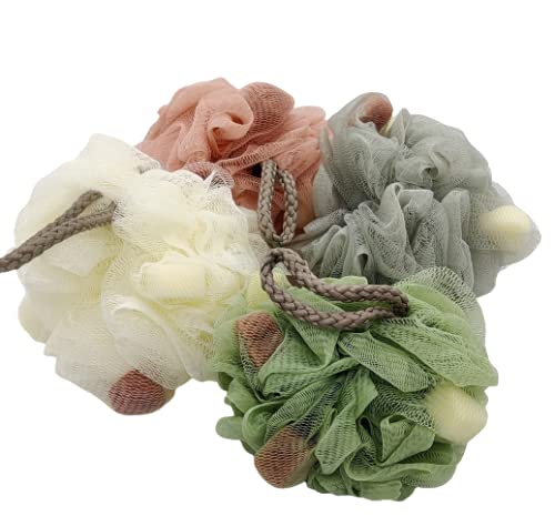 KIRA Bath-Sponge Shower Puff Extra-Large Mesh Pouf (Luffa Loofa Puff Scrubber - Big Full Lather Cleanse, Exfoliate with Bathing Accessories (Pack of 4) - Image 1