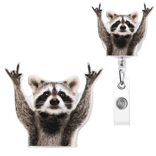 ITOKEY Cute Badge Reel, Funny Raccoon Badge Holder, Nurse Name Badge Reel with Retractable Clip, Medical Worker ID Card Holders, Pediatric Nursing Accessories for Nurse Doctor Student Teacher Office - Image 1