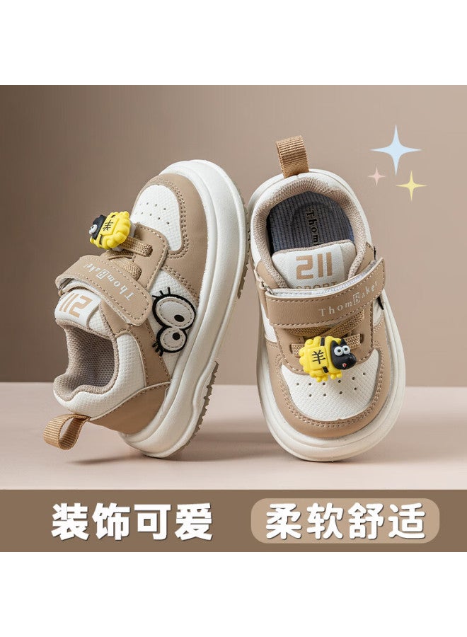 Thombaker Baby Walking Shoes, Autumn New Style Children's Cartoon Shoes, Functional Shoes For Ages 1-3 And 2-year Children, Khaki Little Sheep Design, Size 16 - Image 1