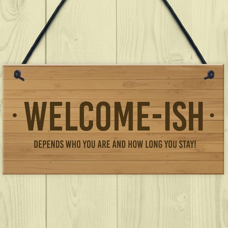 RED OCEAN Funny Welcome Sign WELCOME ISH Hanging Door Sign Wall Decor Home Sign - Image 2