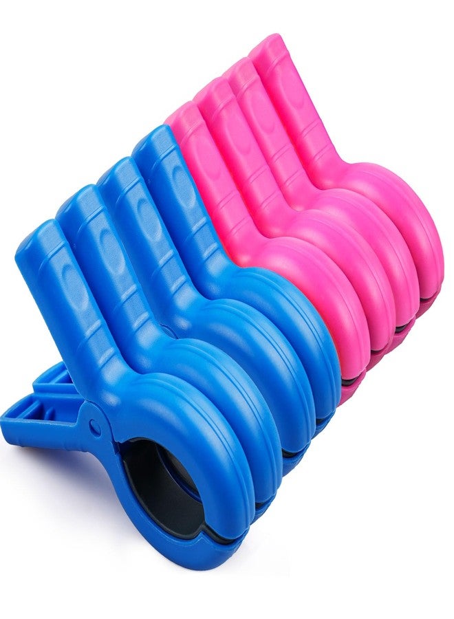 Dreecy 8 Pcs Beach Towel Clips for Beach Chairs, Towel Holder for Beach Chair Pool Chair on Cruise, Jumbo Size Heavy Duty Clothes Pins, Beach Chair Clips to Keep Your Towel from Blowing Away (Pink, Blue) - Image 1