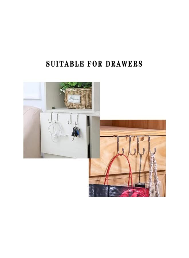 promass Over the Door Hooks, 6 Pcs Double S Shaped Hooks, Cabinet Door Drawer Hanger, Stainless Steel Heavy Duty Hook for Bathroom Bedroom Closet Wardrobe Door Kitchen, Hanging Clothes Bags Towels - Image 4