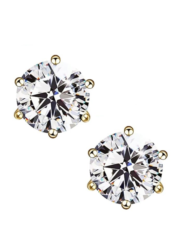 Julia Store 18K Gold Plated Elegant Dainty High Quality Clear Cubic Zirconia 316L Stainless Steel Solitaire Magnetic Non-Piercing Clip On Cheater Fake Earrings - Image 1