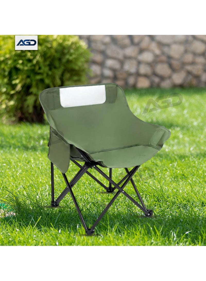 AGD Folding Camping Hiking Travel Chair, Heat Resistant Oxford Fabric, Side Storage Pockets, Green - Image 1