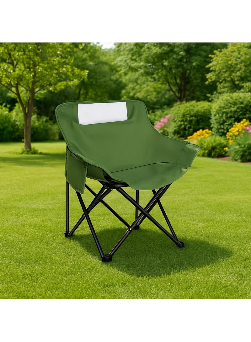 AGD Folding Camping Hiking Travel Chair, Heat Resistant Oxford Fabric, Side Storage Pockets, Green - Image 4