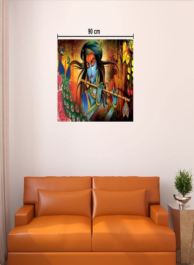 Asmi Collections Self Adhesive Vinyl Wall Stickers Lord Krishna Playing Flute in Jungle with Peacocks (60x90 Cm) - Image 3