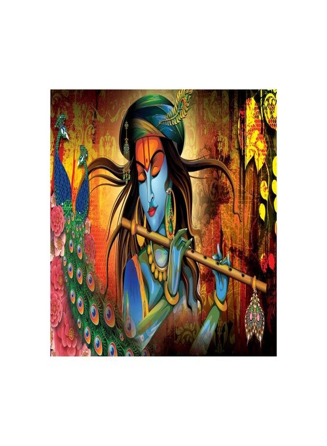 Asmi Collections Self Adhesive Vinyl Wall Stickers Lord Krishna Playing Flute in Jungle with Peacocks (60x90 Cm) - Image 1