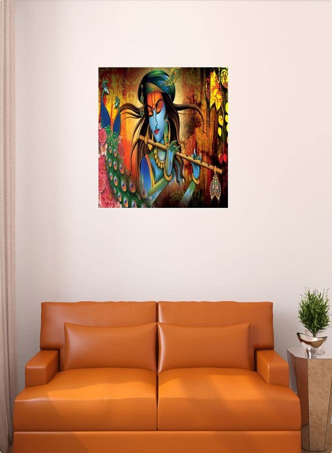 Asmi Collections Self Adhesive Vinyl Wall Stickers Lord Krishna Playing Flute in Jungle with Peacocks (60x90 Cm) - Image 2