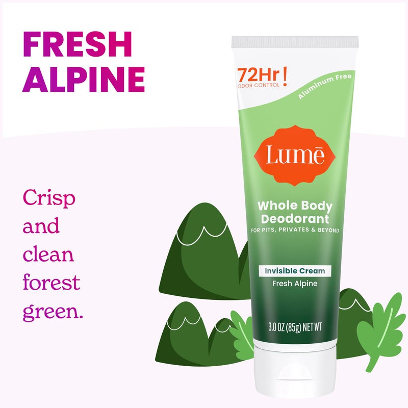Lume Whole Body Deodorant - Invisible Cream Tube - 72 Hour Odor Control - Doctor Developed - Aluminum Free, Baking Soda Free and Skin Loving - 3.0 Ounce, (Pack of 2) (Fresh Alpine) - Image 4